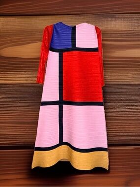 Kelly Obi Multicolor Mondrian-Inspired Colorblock Midi Bounce Dress-M-EC